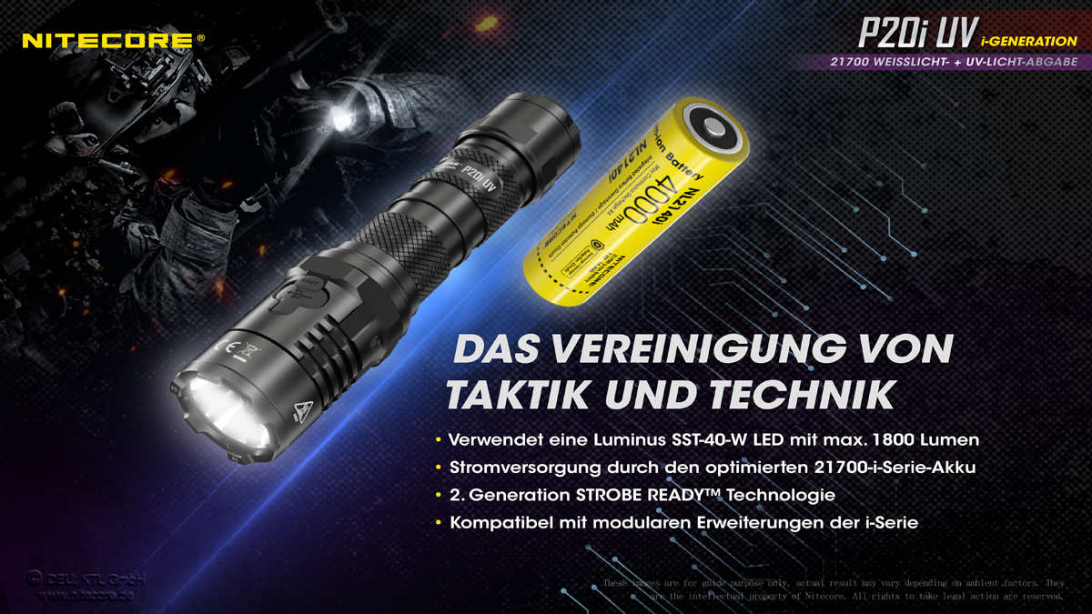 Nitecore P20i UV - 1800 Lumen + UV-Licht